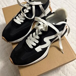 Steve Madden Black White Sneakers with Tan Accents